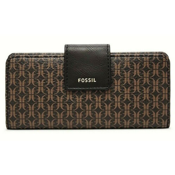 New Fossil Madison Slim Clutch Wallet Black / Brown multi - Picture 1 of 2